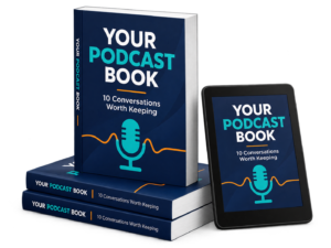 Illustration of a physical paperback and ebook adapted from ten podcast interviews.