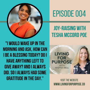 Living on Purpose episode 004 quote card about gratitude and being a blessing.