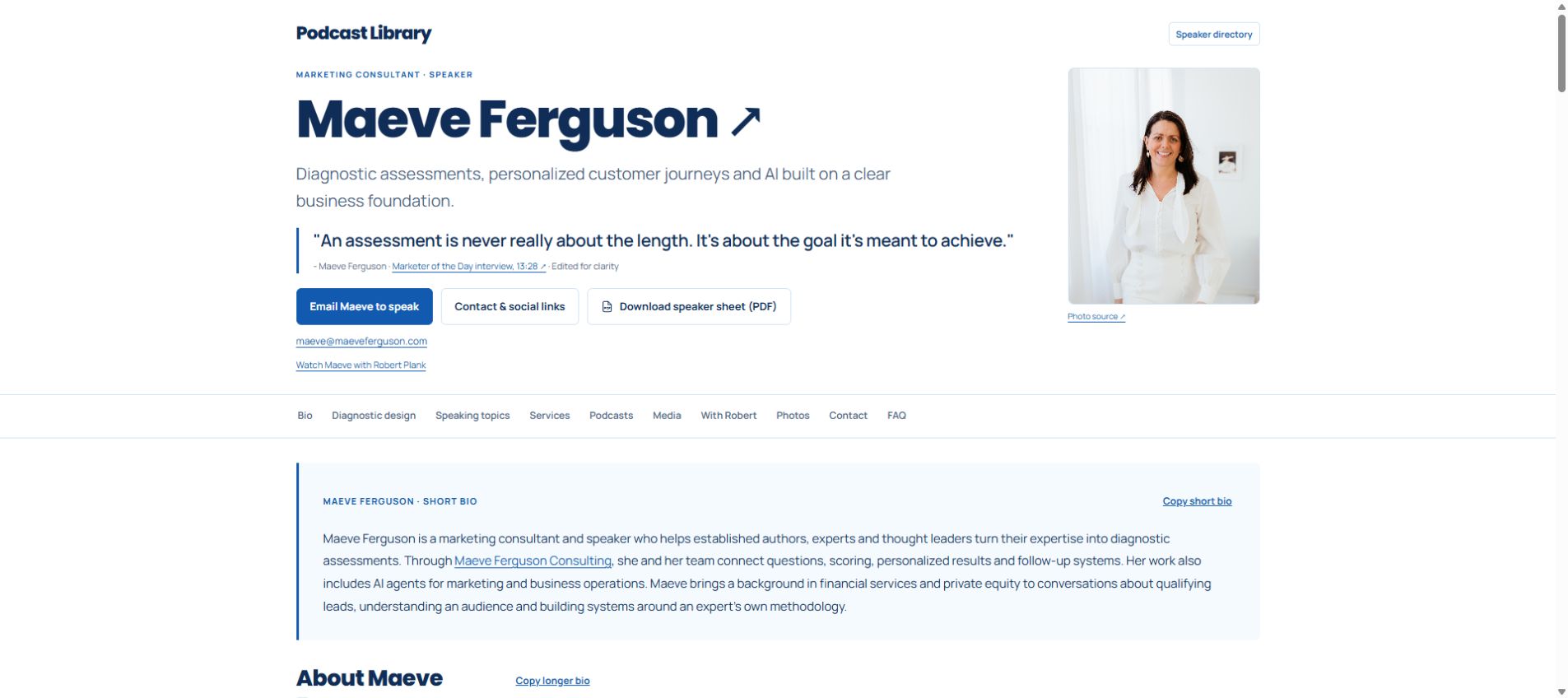 Maeve Ferguson's public guest bio page with portrait, biography and media information.